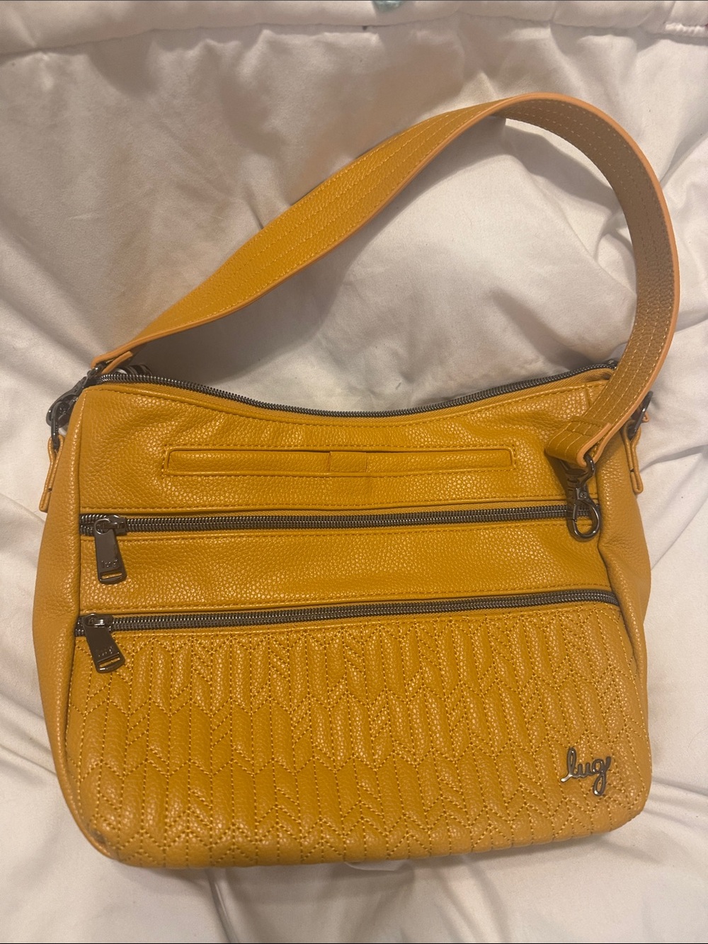 lug slider Quilted Shoulder Bag in Mustard